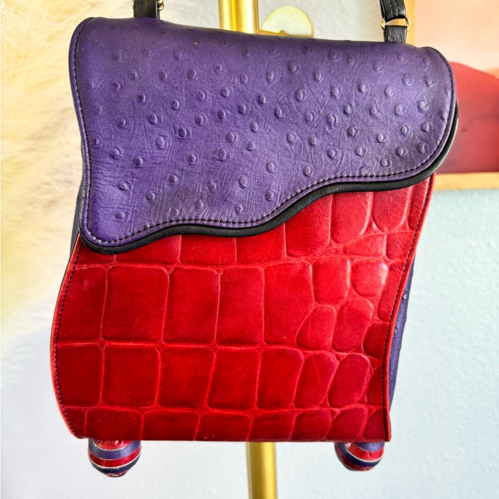 Carol Hearty Leather Croc Ostrich Shoulder Bag